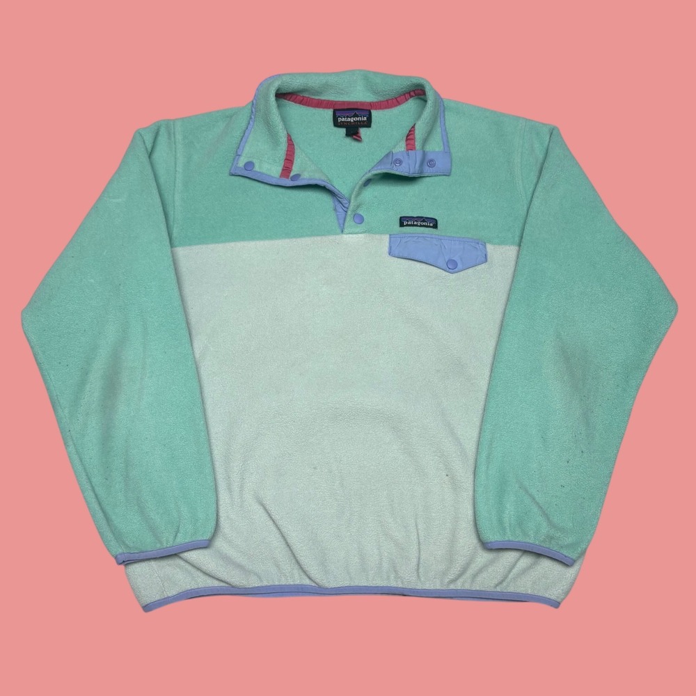 Patagonia Synchilla Snap-T Fleece Pullover Mint Green Blue Women Large 25455